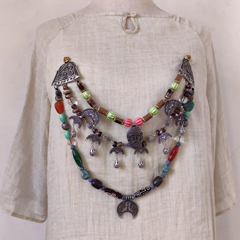 Viking brooch beads for viking apron dress Handmade with natural stone Festival jewelry Cloak pin