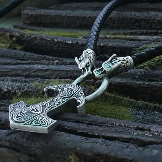 1pcs lanseis viking raven pendant Nordic Pagan men necklace  Raven's Mjolnir hammer