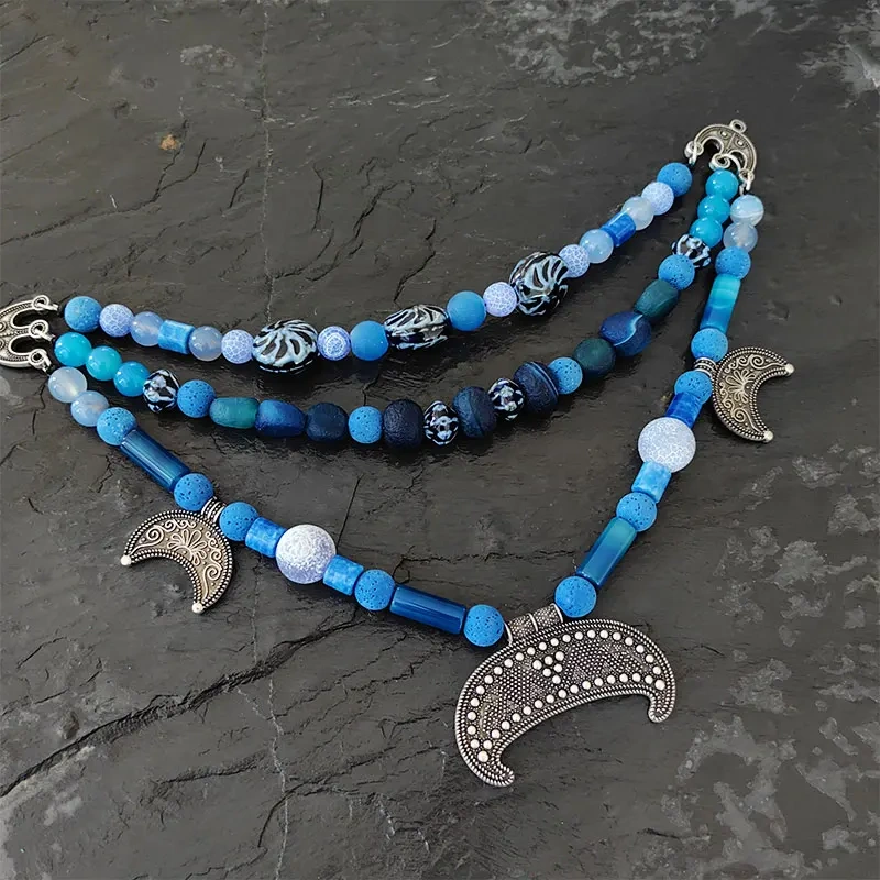 Viking brooch beads for viking apron dress Handmade with natural stone Festival jewelry Cloak pin