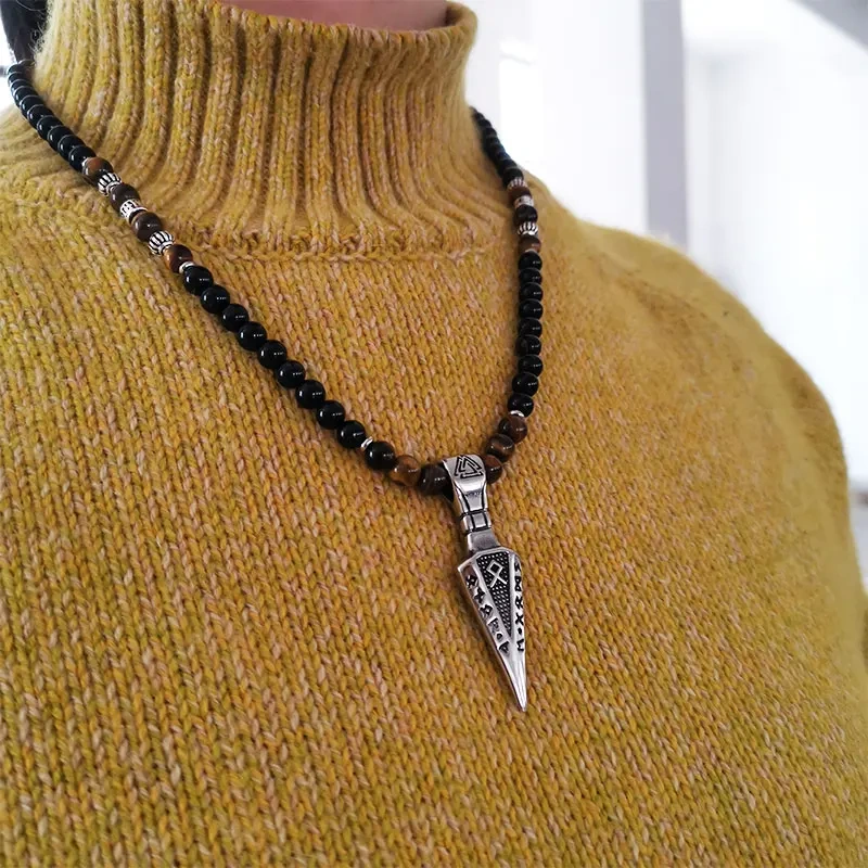 6mm viking Color Stones Beads Necklace pendant, viking Ethnic Jewelry, Agate stone and Tigers Eye men necklace  fashion jwewelry