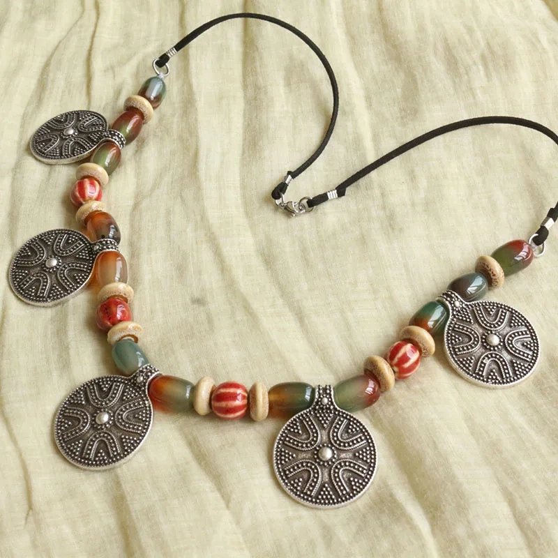 Slavic Jewelry Makeing For Women Pendant, Viking rune Tribal Brooch Middle Ages Lunula Jewelry volcanic stone diy necklace