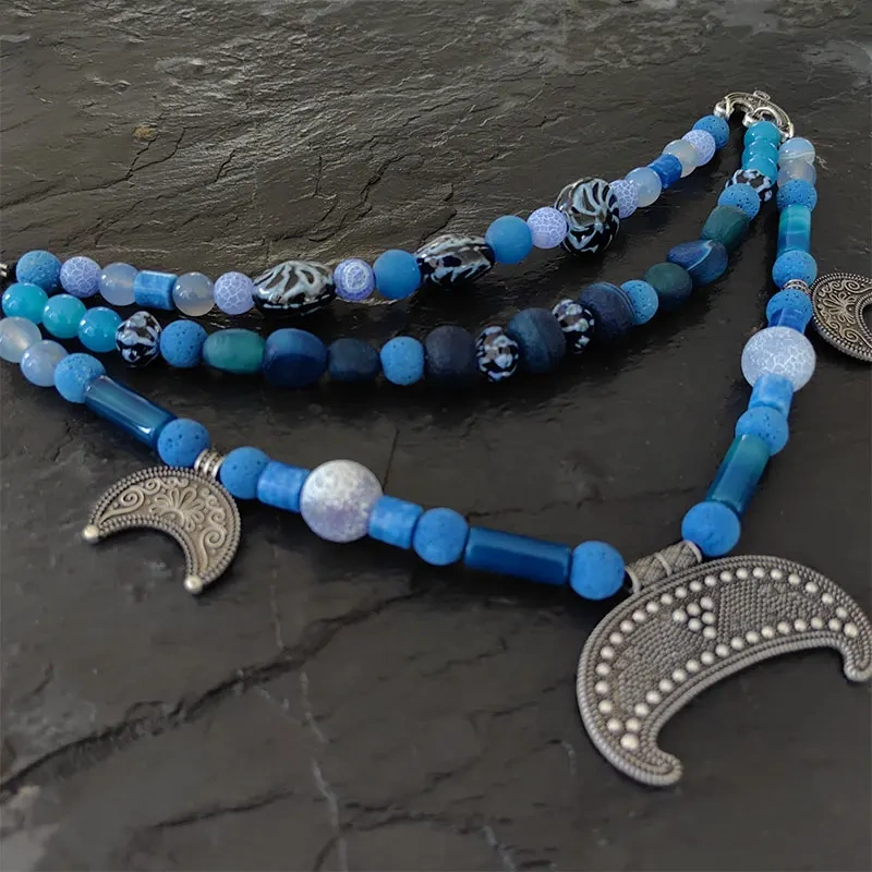 Viking brooch beads for viking apron dress Handmade with natural stone Festival jewelry Cloak pin