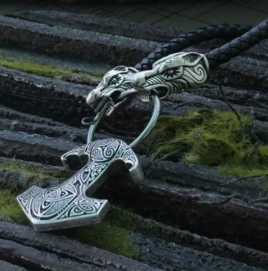 1pcs lanseis viking raven pendant Nordic Pagan men necklace  Raven's Mjolnir hammer
