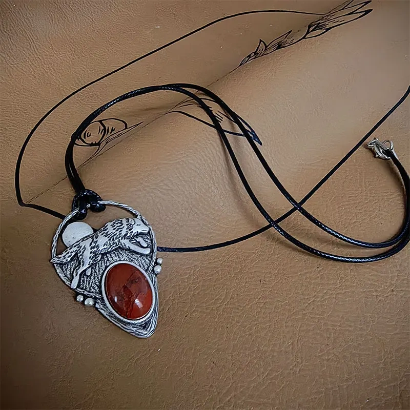1pcs  moon and wolf  Necklace pendant Embed Natural stone pendant Mixed Metals Nature Camping Hiking Jewelry