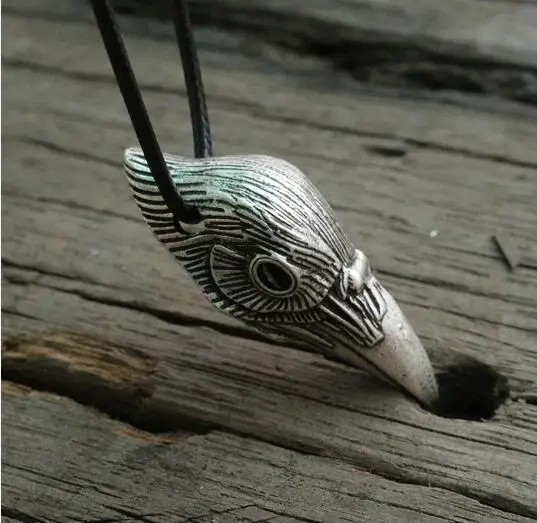 1pcs lanseis viking raven head pendant black bird charm men necklace  jewelry