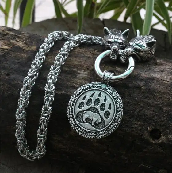 Men stainless steel necklace viking wolf head with Odin by Helena Rosova necklace pendan norse talisman ethnic jewelry
