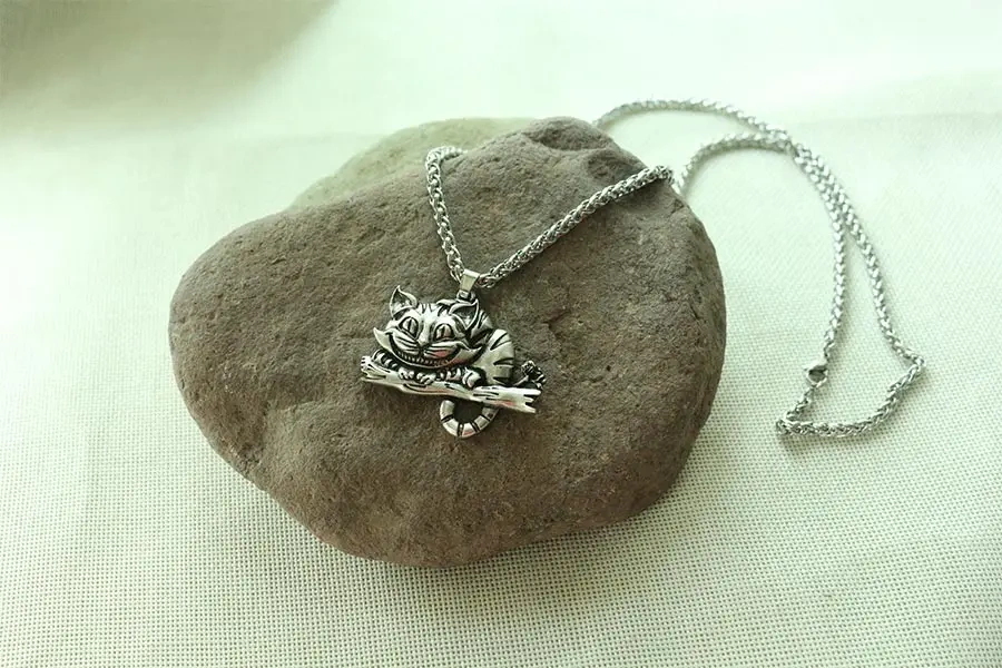 lanseis 1pcs viking cheshire cat women necklace pendant Sweater chain cute cat animal jewelry