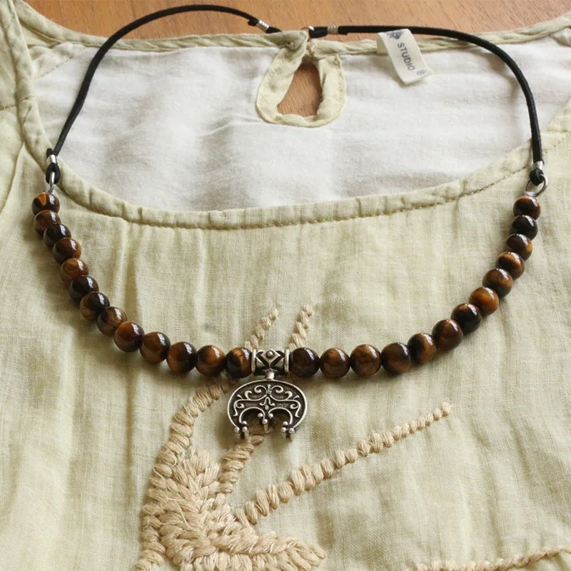 Slavic stone Jewelry Makeing For Women ceramics Amethyst necklace, Viking Tribal Brooch Middle Ages Lunula tiger eye diy Jewelry