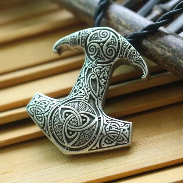 1pcs lanseis viking raven pendant Nordic Pagan men necklace  Raven's Mjolnir hammer