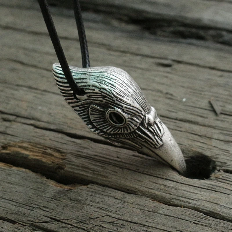 1pcs lanseis viking raven head pendant black bird charm men necklace  jewelry