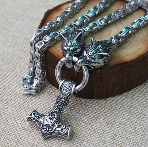 Men stainless steel necklace viking wolf head with Odin by Helena Rosova necklace pendan norse talisman ethnic jewelry
