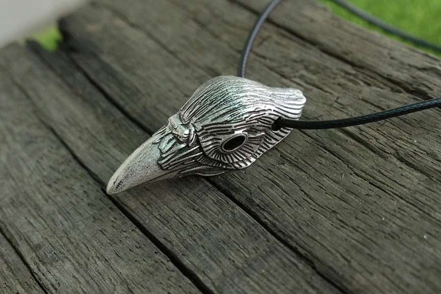 1pcs lanseis viking raven head pendant black bird charm men necklace  jewelry