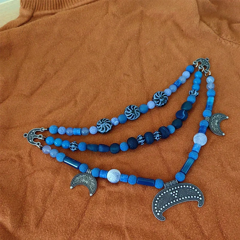 Viking brooch beads for viking apron dress Handmade with natural stone Festival jewelry Cloak pin