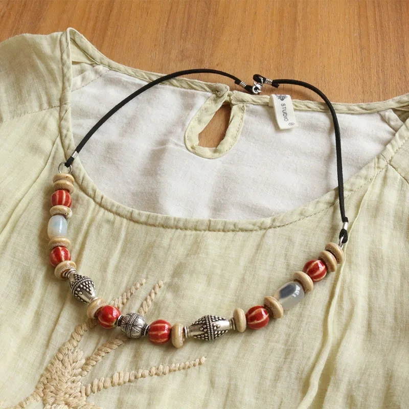 Slavic Jewelry Makeing For Women necklace, Viking Style Tribal Brooch Middle Ages Lunula bead Jewelry ceramic and agate jewelry