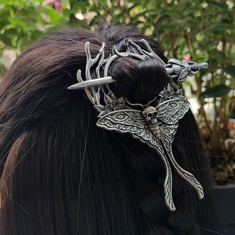 Viking pennanular brooch replica  dead head skull moth  hair stick Hair accessories Vintage Hair pins Hair Barrette