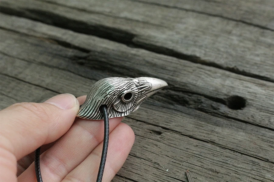 1pcs lanseis viking raven head pendant black bird charm men necklace  jewelry