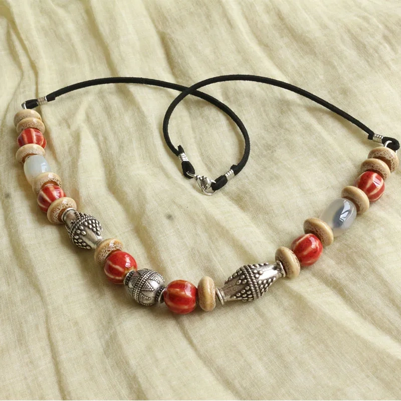 Slavic Jewelry Makeing For Women necklace, Viking Style Tribal Brooch Middle Ages Lunula bead Jewelry ceramic and agate jewelry
