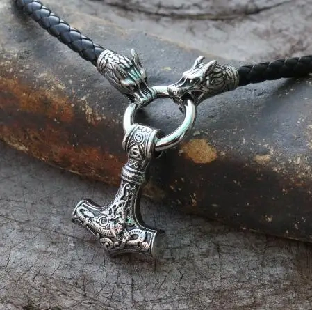 Men stainless steel necklace viking Dragon head with thor's hammer mjolnir necklace pendan norse talisman ethnic jewelry