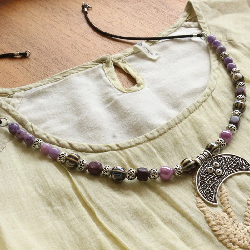 Slavic stone Jewelry Makeing For Women ceramics necklace, Viking Style Tribal Brooch Middle Ages Lunula ceramics diy Jewelry
