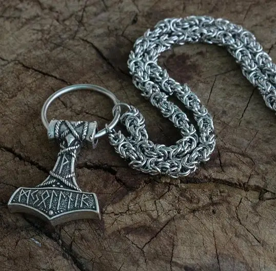 lanseis 1pcs Thor's Hammer pendant viking men necklace Huge Thor Mjolnir Amulet Scandinavian Triquetra Deer Skull jewelr