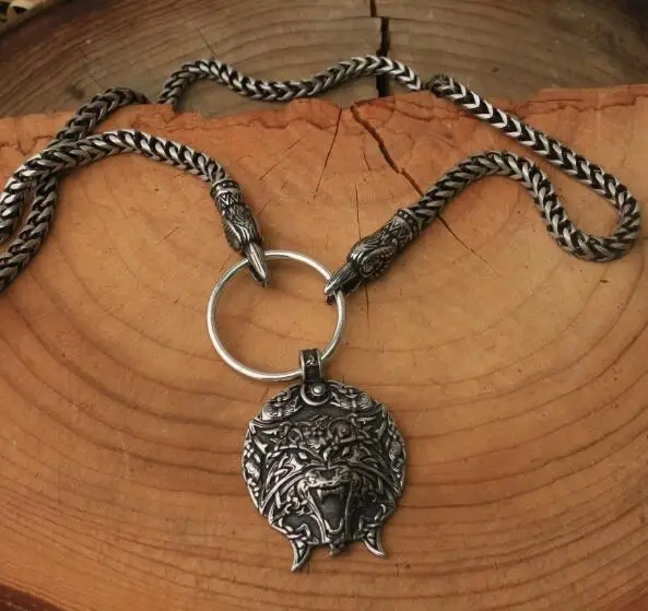 Men stainless steel necklace viking wolf head with thor's hammer mjolnir pendant norse talisman ethnic jewelry