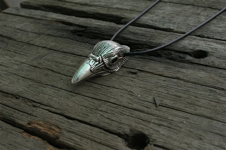 1pcs lanseis viking raven head pendant black bird charm men necklace  jewelry