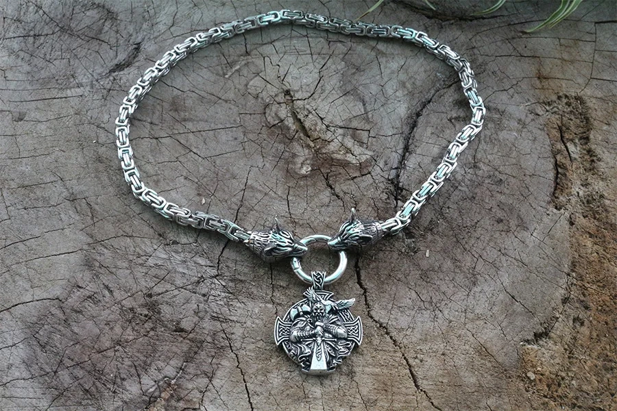 viking odin  Men stainless steel necklace with viking odin pendant norse talisman ethnic jewelry