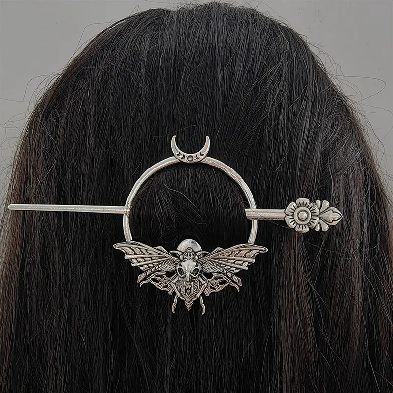 Skull Moth Witchy Hair Clip – Gothic Floral Hair Pin for Women – Unique Mother's Day Gift  Halloween hair accessory