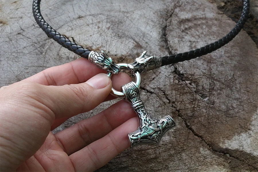 Men stainless steel necklace viking Dragon head with thor's hammer mjolnir necklace pendan norse talisman ethnic jewelry