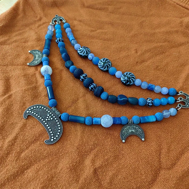Viking brooch beads for viking apron dress Handmade with natural stone Festival jewelry Cloak pin