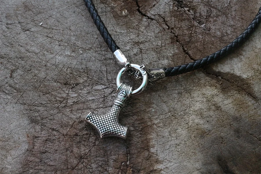 Men stainless steel necklace viking Dragon head with thor's hammer mjolnir necklace pendan norse talisman ethnic jewelry