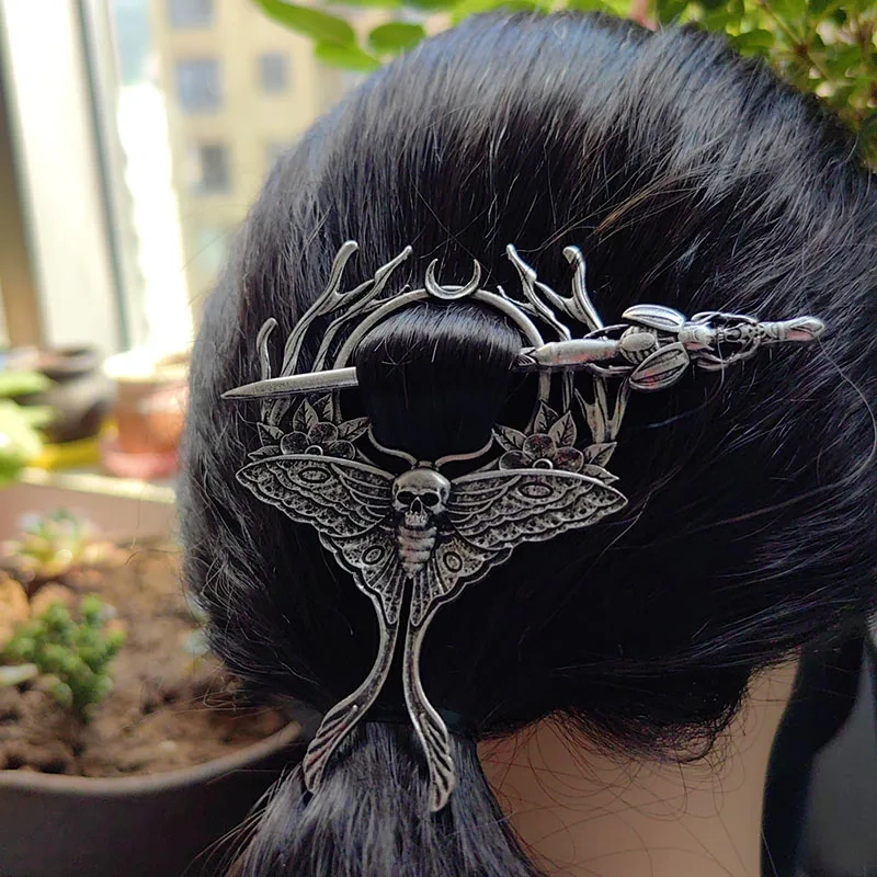Viking pennanular brooch replica  dead head skull moth  hair stick Hair accessories Vintage Hair pins Hair Barrette