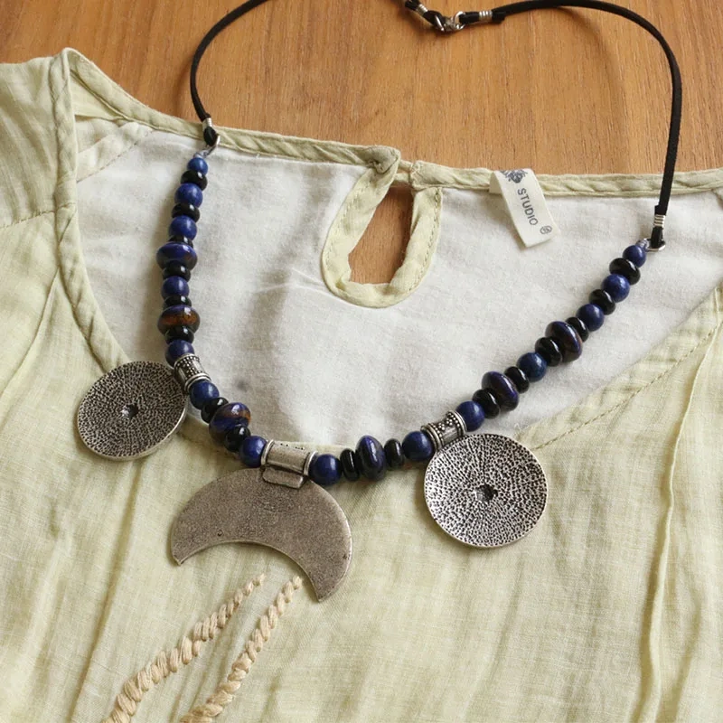 Slavic stone Jewelry Makeing For Women ceramics necklace, Viking Style Tribal Brooch Middle Ages Lunula Jewelry…