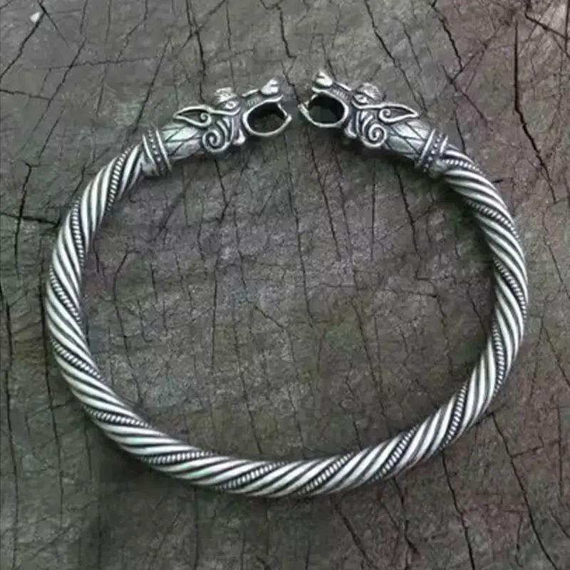 1pcs viking wolf bracelet Viking Wolf Head Fenrir Torc Neck Ring Ragnar Handmade Heavy Twisted Brass Wire Pagan Norse