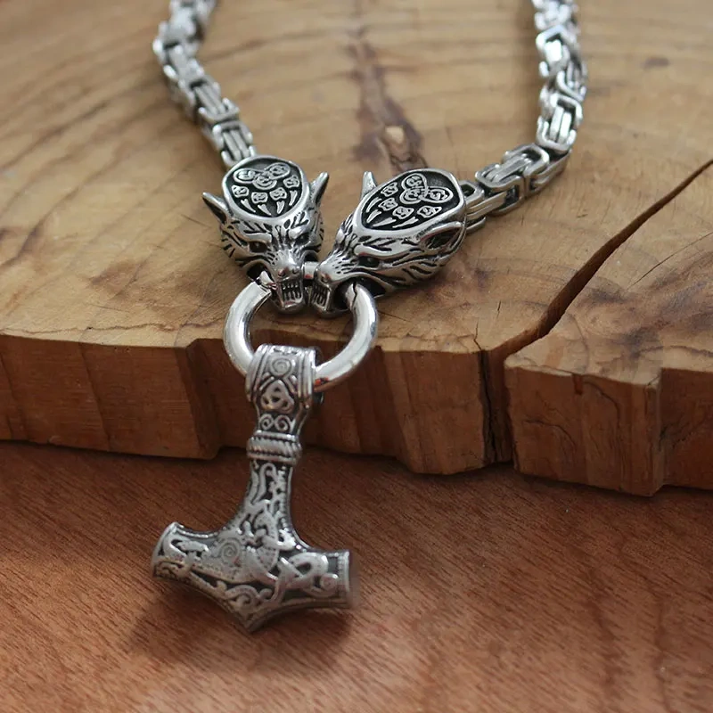 Men stainless steel necklace viking wolf head with Odin by Helena Rosova necklace pendan norse talisman ethnic jewelry