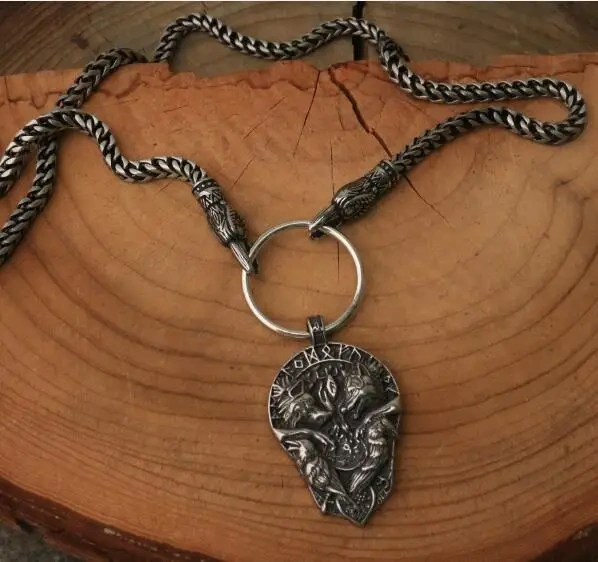 Men stainless steel necklace viking wolf head with thor's hammer mjolnir pendant norse talisman ethnic jewelry