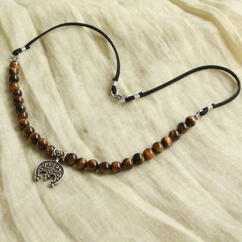 Slavic stone Jewelry Makeing For Women ceramics Amethyst necklace, Viking Tribal Brooch Middle Ages Lunula tiger eye diy Jewelry