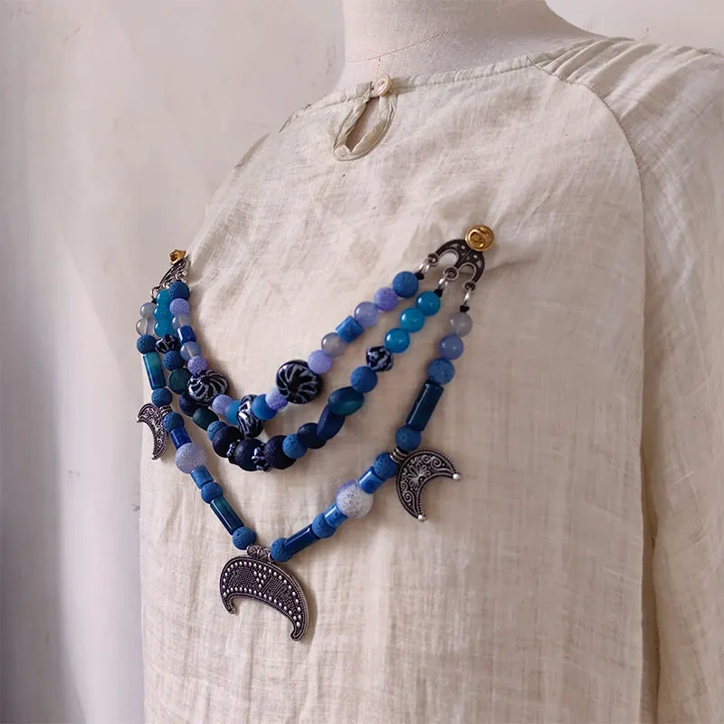 Viking brooch beads for viking apron dress Handmade with natural stone Festival jewelry Cloak pin