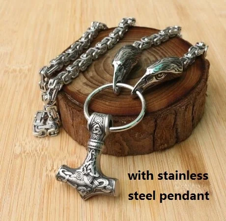Men stainless steel necklace viking wolf head with thor's hammer mjolnir pendant norse talisman ethnic jewelry