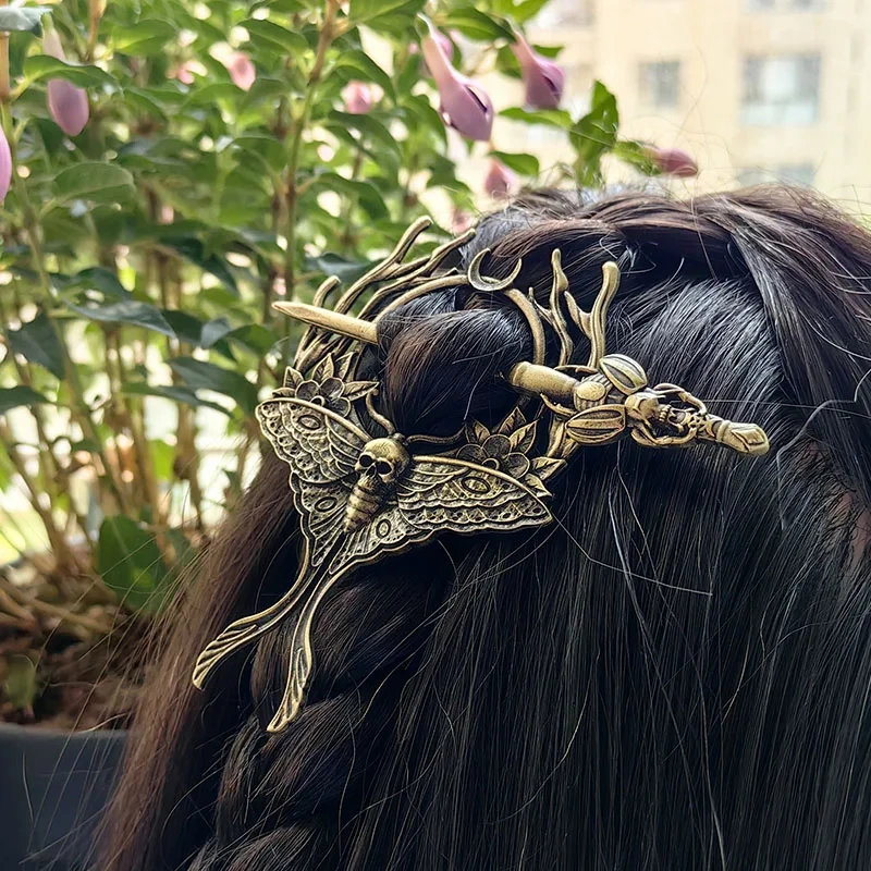 Viking pennanular brooch replica  dead head skull moth  hair stick Hair accessories Vintage Hair pins Hair Barrette