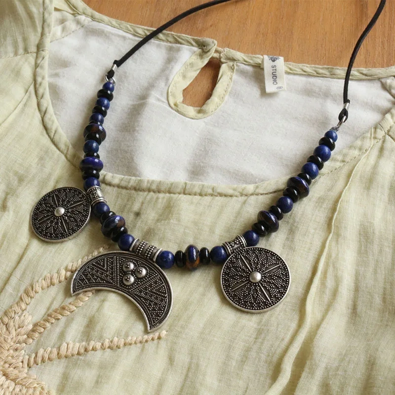 Slavic stone Jewelry Makeing For Women ceramics necklace, Viking Style Tribal Brooch Middle Ages Lunula Jewelry…