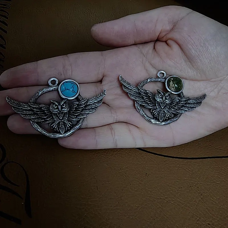 1pcs  moon and Owl  Necklace pendant Embed Natural stone pendant Mixed Metals Nature Camping Hiking Jewelry