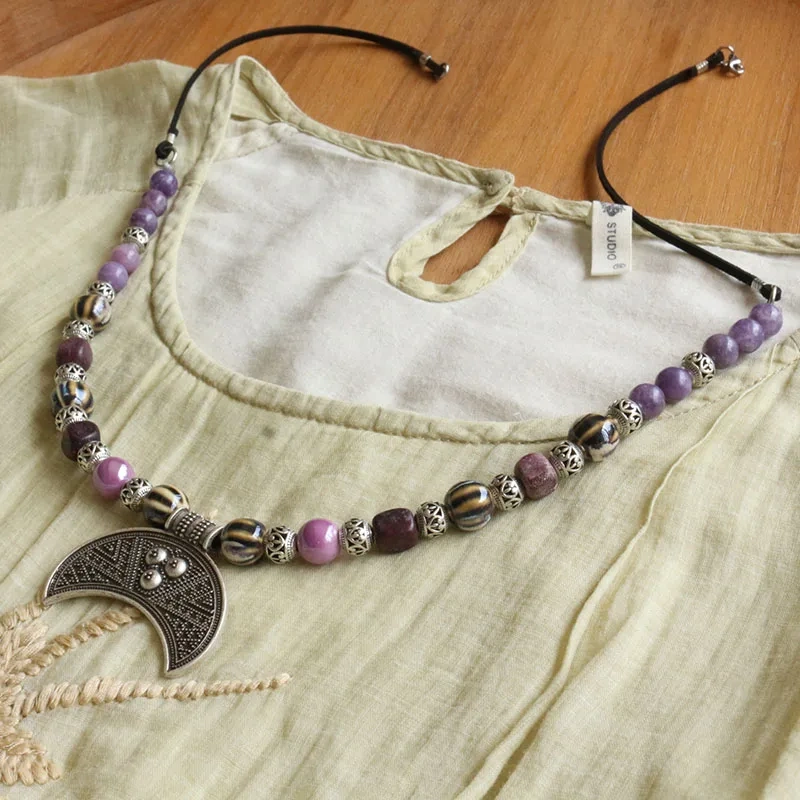 Slavic stone Jewelry Makeing For Women ceramics necklace, Viking Style Tribal Brooch Middle Ages Lunula ceramics diy Jewelry