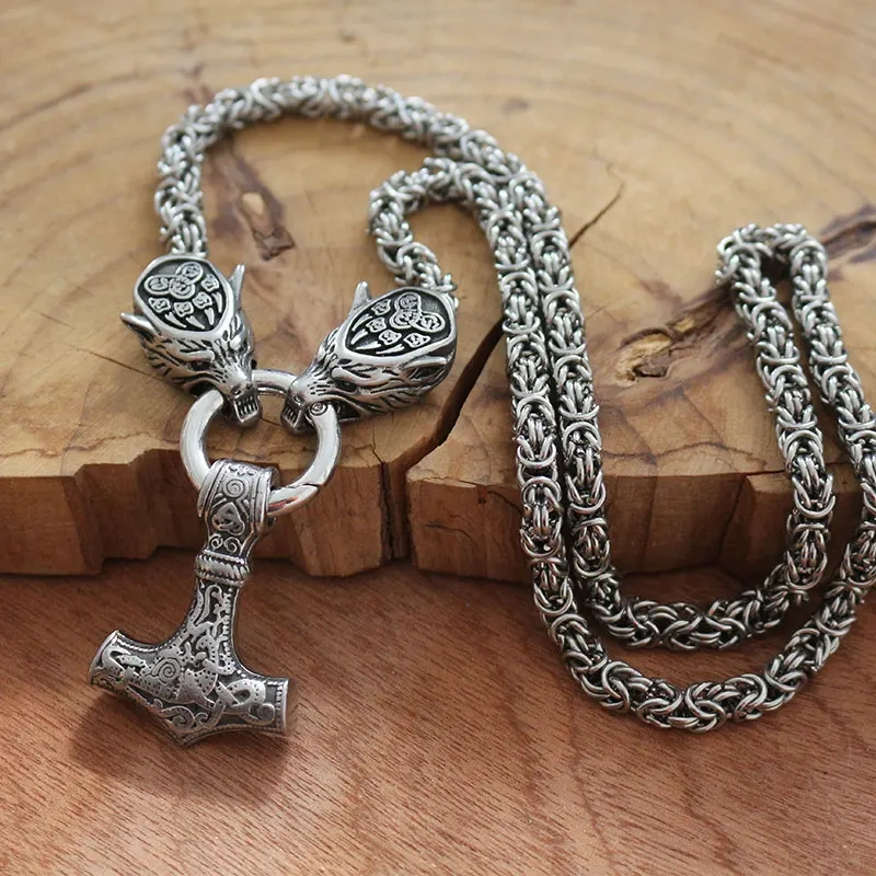 Men stainless steel necklace viking wolf head with Odin by Helena Rosova necklace pendan norse talisman ethnic jewelry