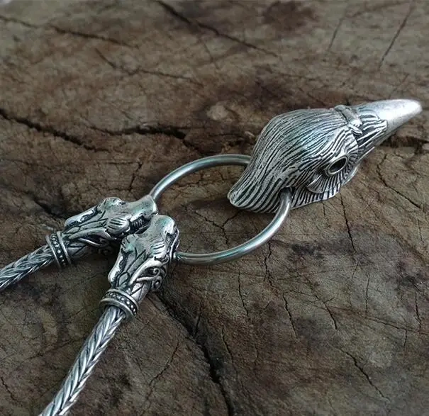 lanseis 1pcs Viking wolf head pendant raven head men necklace