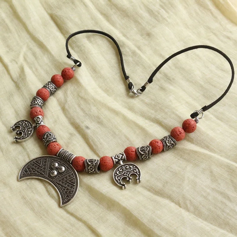 Slavic Jewelry Makeing For Women Pendant, Viking rune Tribal Brooch Middle Ages Lunula Jewelry volcanic stone diy necklace