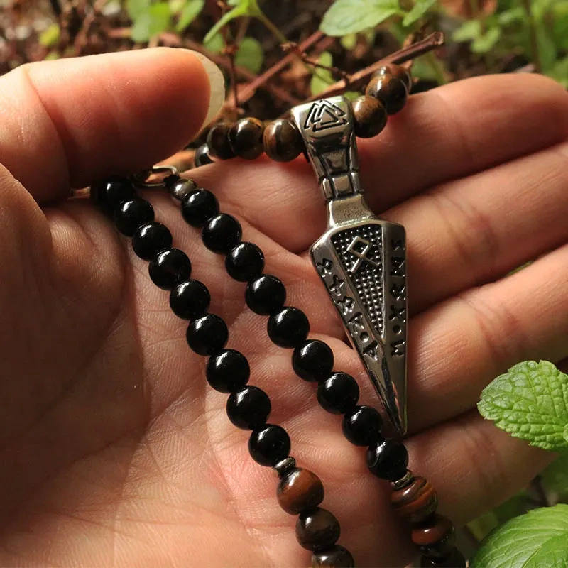6mm viking Color Stones Beads Necklace pendant, viking Ethnic Jewelry, Agate stone and Tigers Eye men necklace  fashion jwewelry