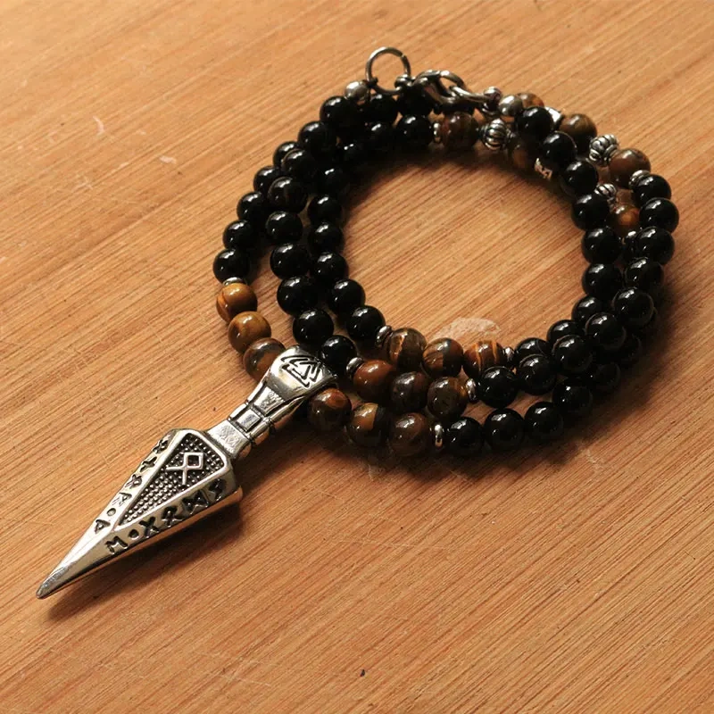 6mm viking Color Stones Beads Necklace pendant, viking Ethnic Jewelry, Agate stone and Tigers Eye men necklace  fashion jwewelry