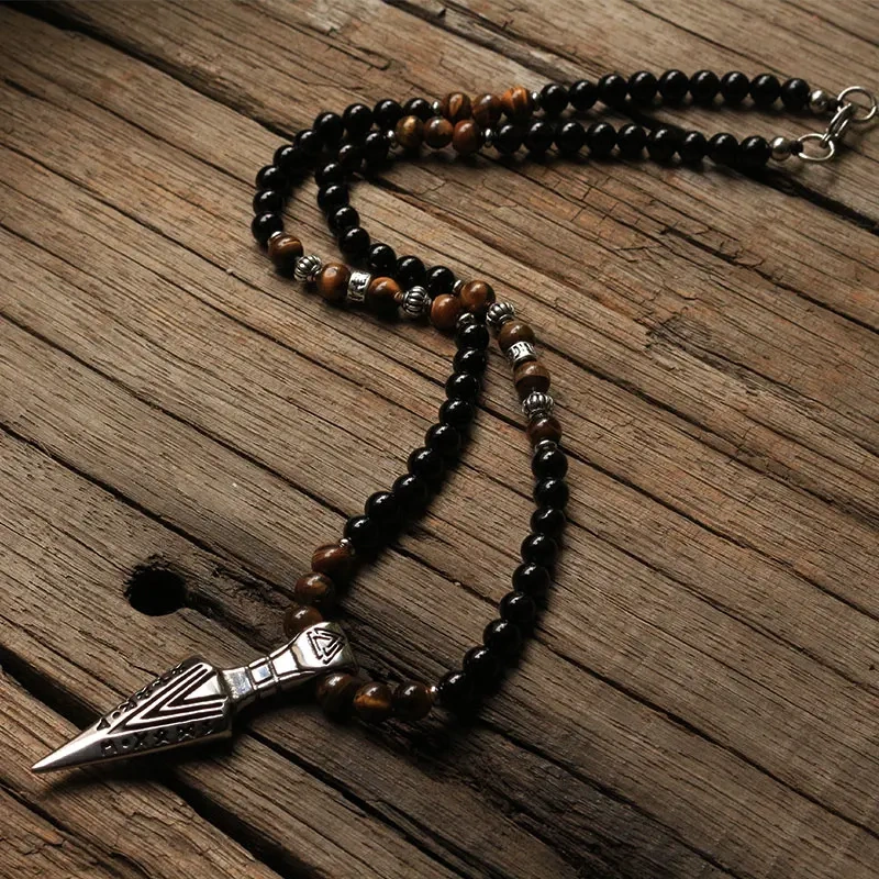 6mm viking Color Stones Beads Necklace pendant, viking Ethnic Jewelry, Agate stone and Tigers Eye men necklace  fashion jwewelry