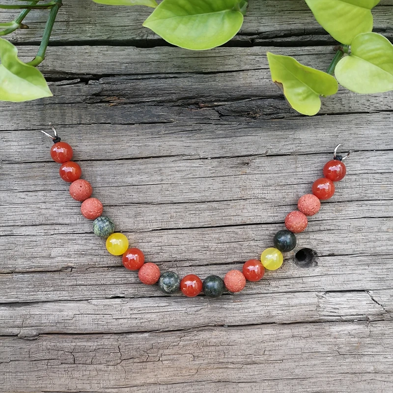 Ethnic Necklace 10mm Stone Beads,Red Onyx,Ceramic Bead,Moon Pendant,Unique Ethnic Jewelry,Bronze Ethnic Set Jewelry Gift For You